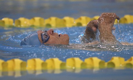 Race against time  Jaring Timmerman  who is 100 years old  swims the backstroke.